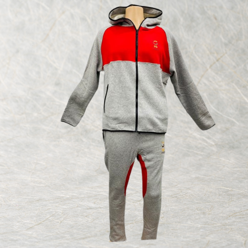 Grip FS gym fleece tracksuit red and grey athletic training hoodie and jogger set