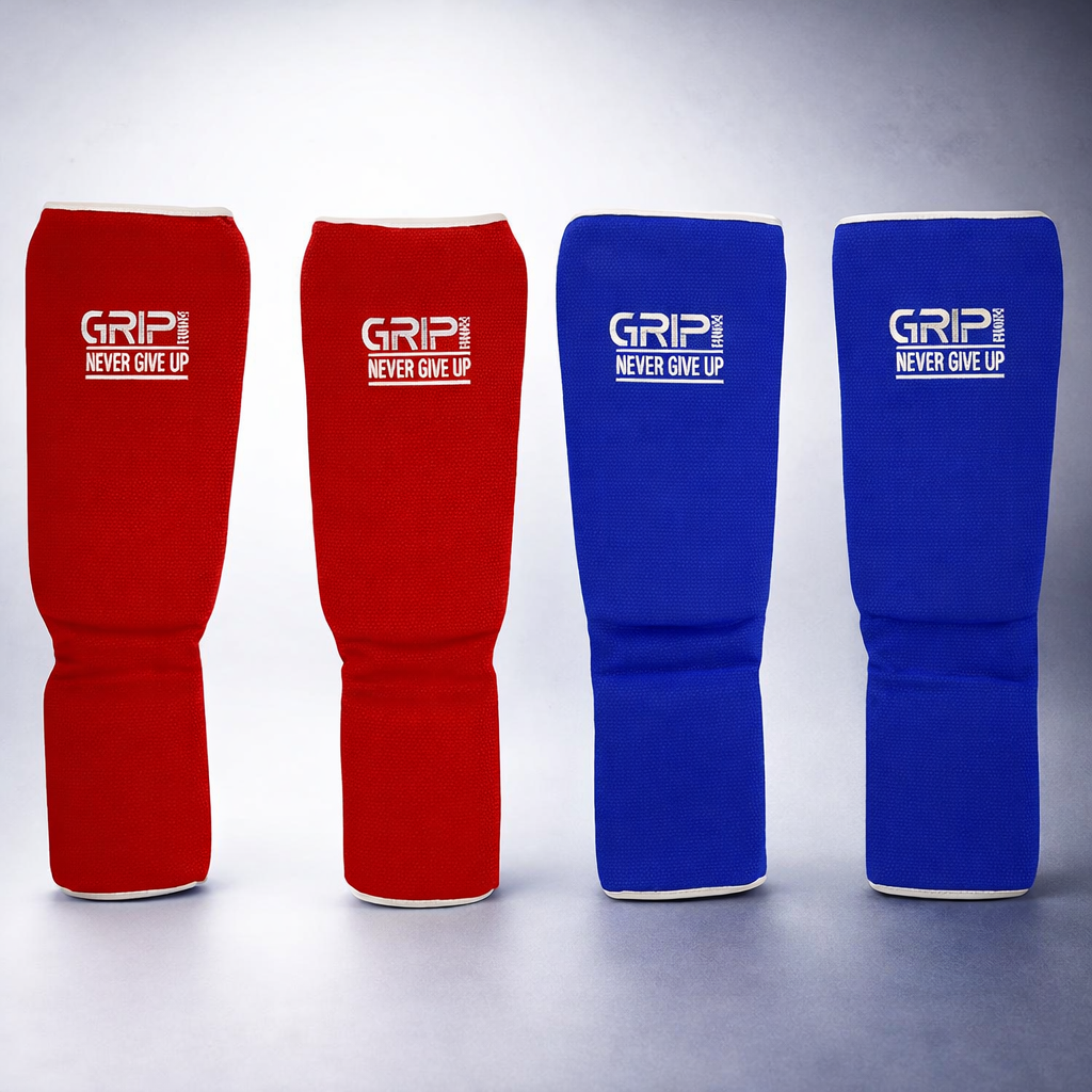 Grip boxing shin pads red blue MMA shin guards
