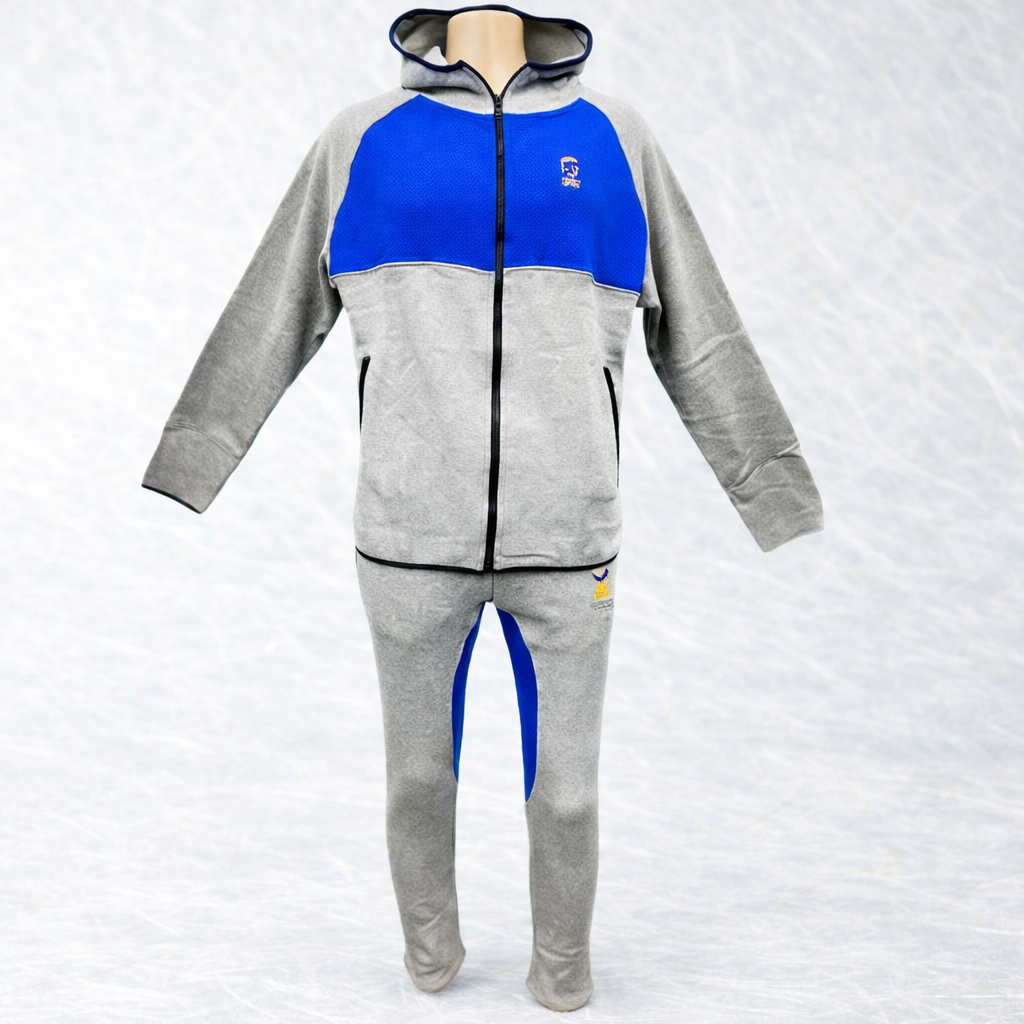 Grip FS gym fleece tracksuit blue and grey athletic training hoodie and jogger set