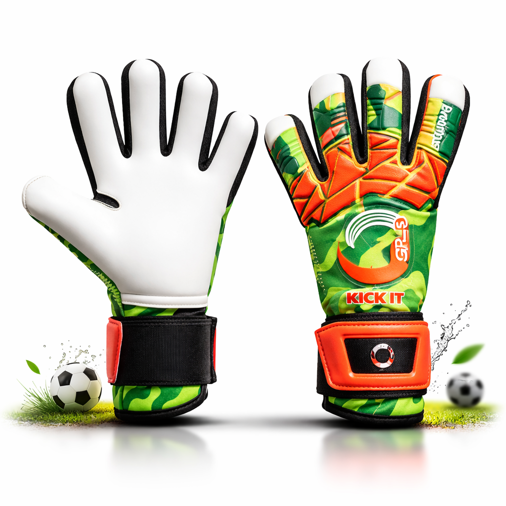 Grip Evolution camo orange lime green goalkeeper gloves latex palm soccer goalie gloves