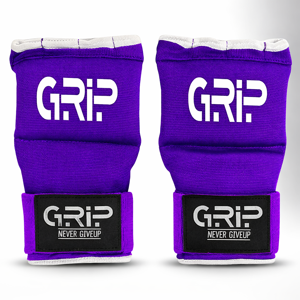 Grip FS purple boxing gel gloves with wrist wrap and gel padding for boxing training and sparring protection