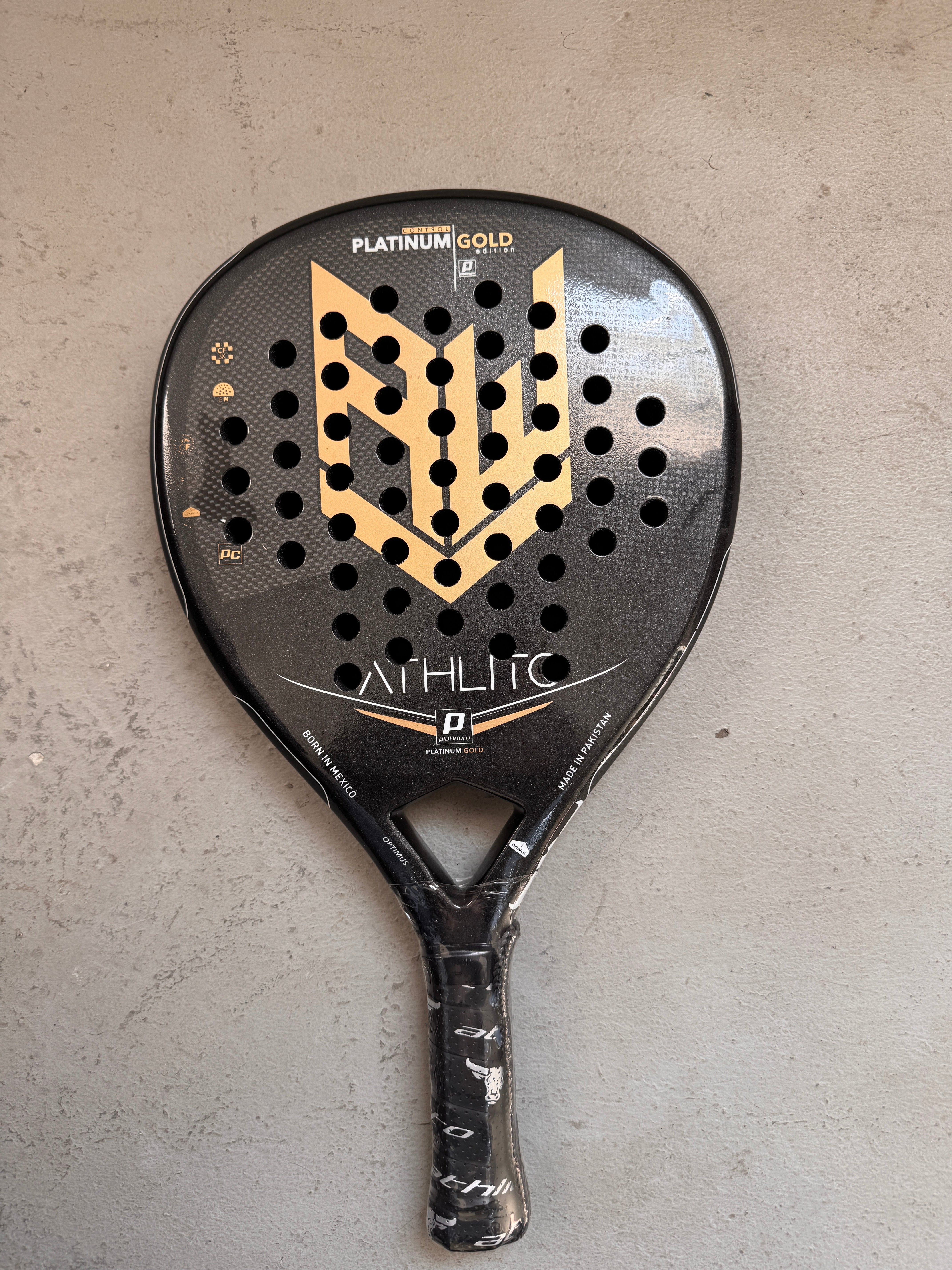 Athlito Mexico Pro Platinum Gold Edition 3K Carbon Padel Racket – Black & Metallic Gold