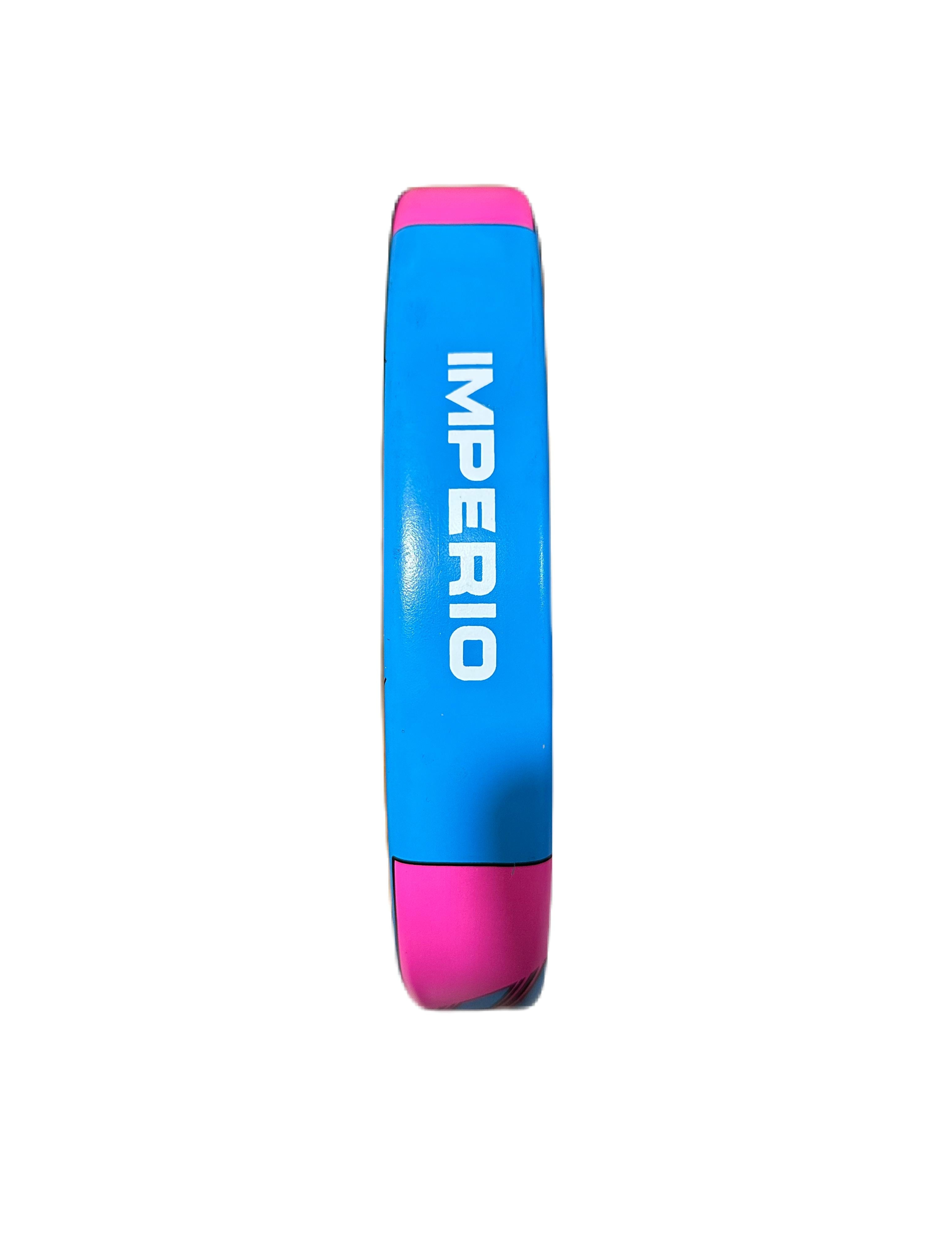 A blue and pink Imperio branded cylindrical product, likely a vape pen or similar accessory, shown vertically against a plain white background.