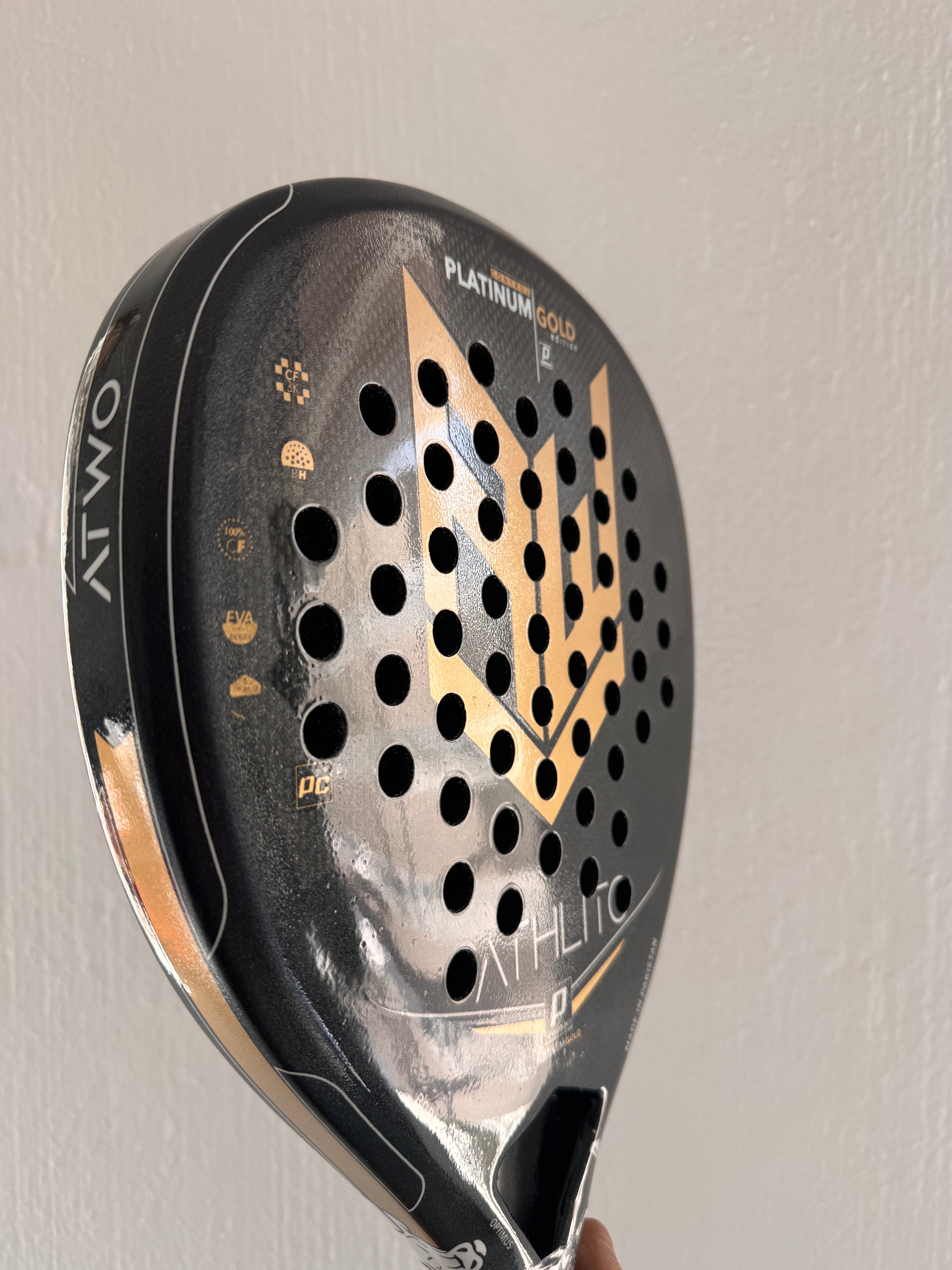 Athlito Mexico Pro Platinum Gold Edition 3K Carbon Padel Racket – Black & Metallic Gold