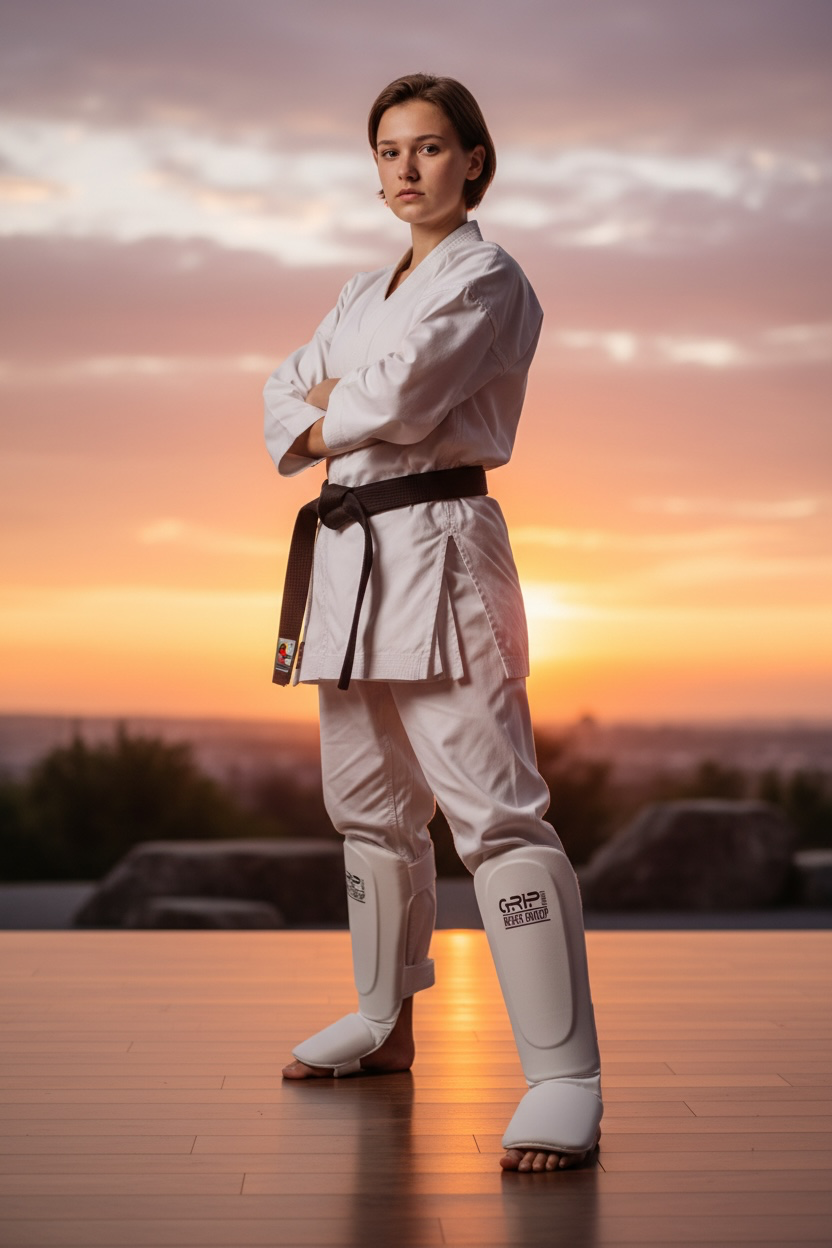 Grip Fight white foam elastic shin and instep guards for martial arts sparring⁠