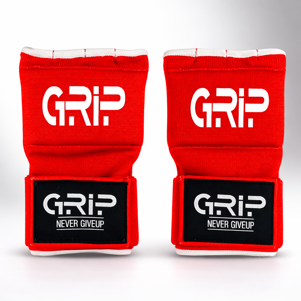 Grip FS red boxing gel gloves with wrist wrap and gel padding for boxing training and sparring protection